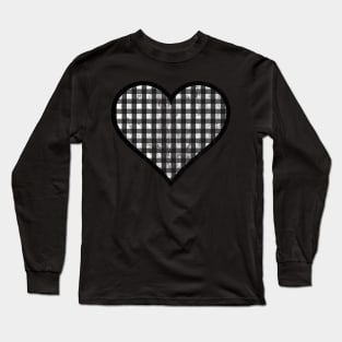 Distressed Black and White Gingham Heart Long Sleeve T-Shirt